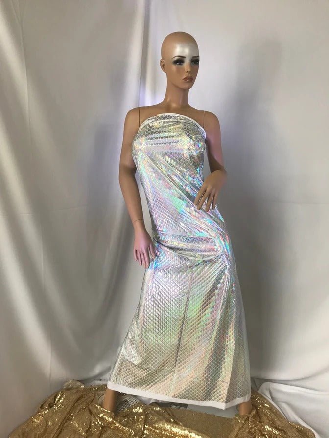 Spandex Mermaid Scale Sparkle Hologram Spandex Fabric By The YardSpandex FabricICE FABRICSICE FABRICSWhiteSpandex Mermaid Scale Sparkle Hologram Spandex Fabric By The Yard ICE FABRICS