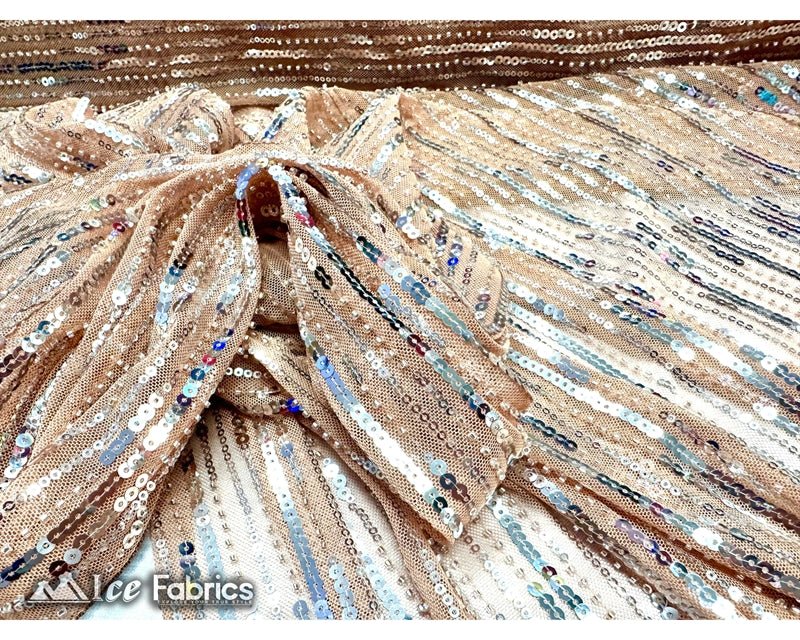 Stretch Beaded Fabric with Embroidery Sequin on MeshICE FABRICSICE FABRICSChampagne60" WideStretch Beaded Fabric with Embroidery Sequin on Mesh