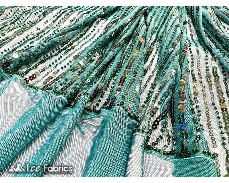 Stretch Beaded Fabric with Embroidery Sequin on MeshICE FABRICSICE FABRICSHunter Green60" WideStretch Beaded Fabric with Embroidery Sequin on Mesh