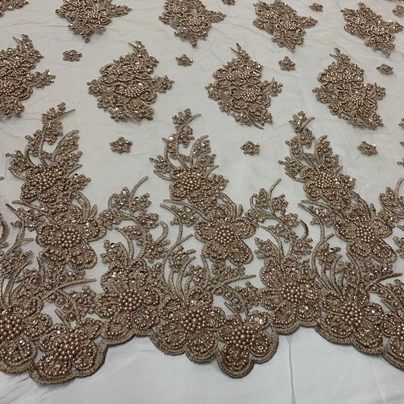 Taupe Beaded Fabric _ Lace Floral embroidered fabric _ Bridal FabricICEFABRICICE FABRICSTaupePer Yard (36 Inches)Taupe Beaded Fabric _ Lace Floral embroidered fabric _ Bridal Fabric ICEFABRIC