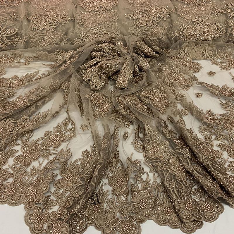 Taupe Beaded Fabric _ Lace Floral embroidered fabric _ Bridal FabricICEFABRICICE FABRICSTaupePer Yard (36 Inches)Taupe Beaded Fabric _ Lace Floral embroidered fabric _ Bridal Fabric ICEFABRIC