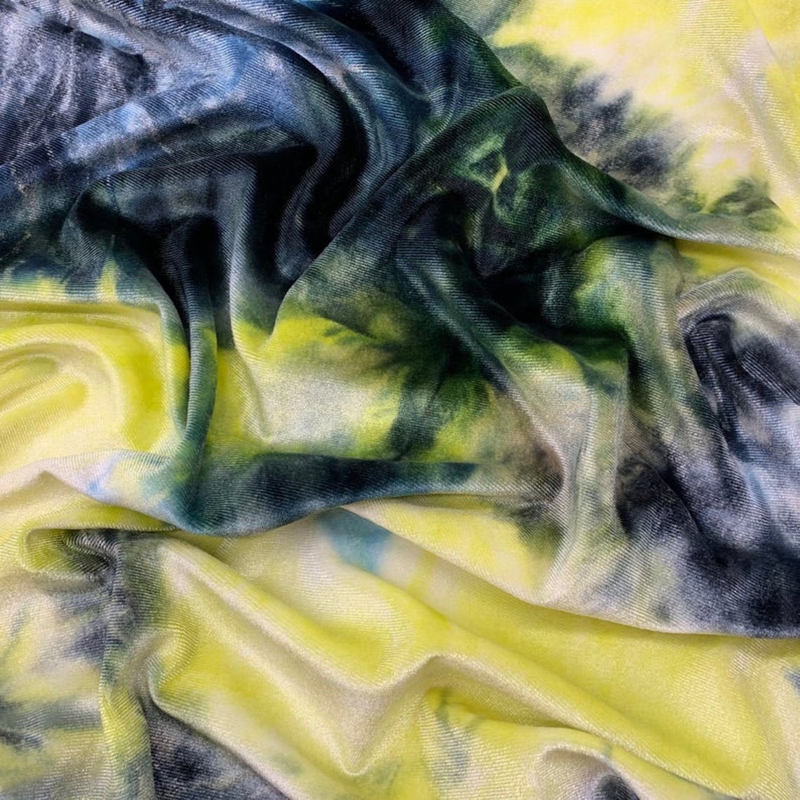 Tie dye Lemon Yellow Blue Stretch Velvet Fabric_ 4 Way stretch FabricVelvet FabricICE FABRICSICE FABRICSBy The YardTie dye Lemon Yellow Blue Stretch Velvet Fabric_ 4 Way stretch Fabric ICE FABRICS