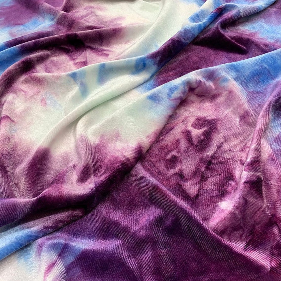 Tie dye Plum Purple Blue Stretch Velvet Fabric_ 4 Way stretch FabricVelvet FabricICE FABRICSICE FABRICSBy The YardTie dye Plum Purple Blue Stretch Velvet Fabric_ 4 Way stretch Fabric ICE FABRICS