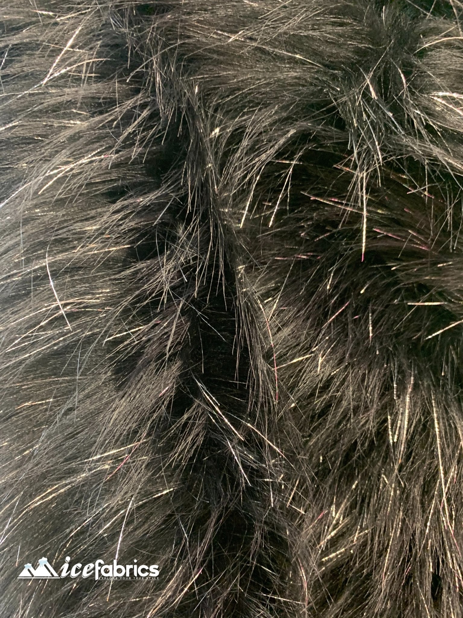 Tinsel Long Pile Mongolian Faux Fur Fabric By The Yard Fashion FabricICEFABRICICE FABRICSBlack SilverBy The Yard (60 inches Wide)Tinsel Long Pile Mongolian Faux Fur Fabric By The Yard Fashion Fabric ICEFABRIC