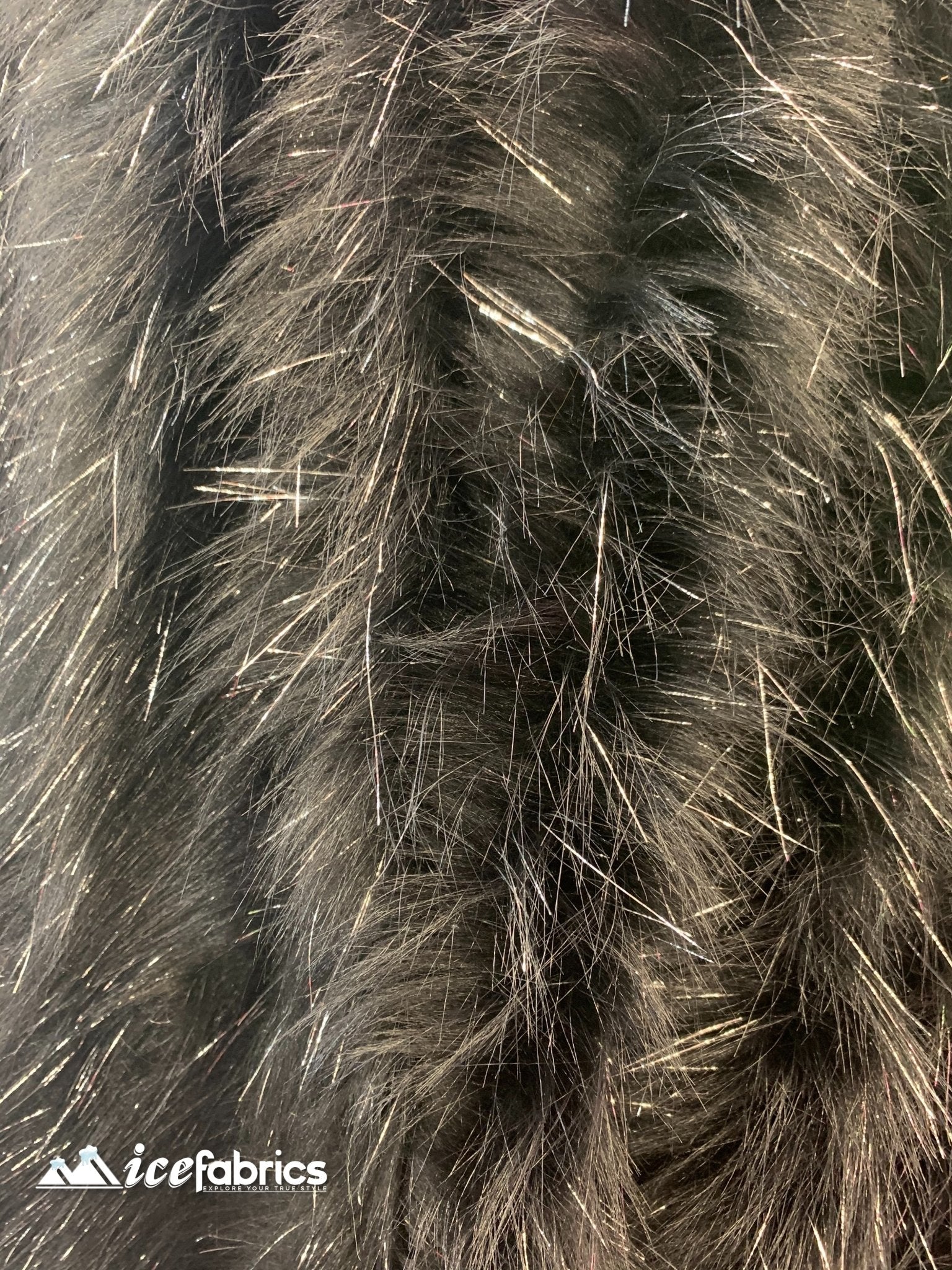 Tinsel Long Pile Mongolian Faux Fur Fabric By The Yard Fashion FabricICEFABRICICE FABRICSBlack SilverBy The Yard (60 inches Wide)Tinsel Long Pile Mongolian Faux Fur Fabric By The Yard Fashion Fabric ICEFABRIC