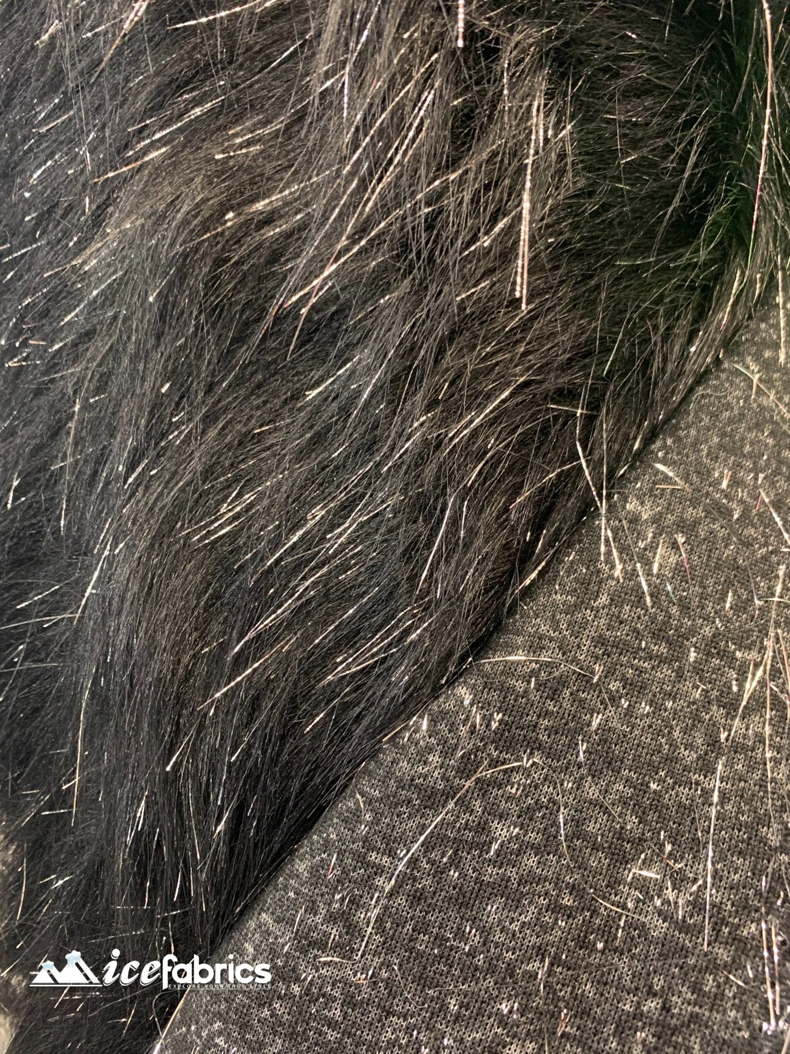 Tinsel Long Pile Mongolian Faux Fur Fabric By The Yard Fashion FabricICEFABRICICE FABRICSBlack SilverBy The Yard (60 inches Wide)Tinsel Long Pile Mongolian Faux Fur Fabric By The Yard Fashion Fabric ICEFABRIC