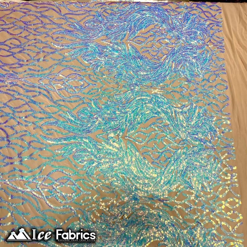 Tree Design Embroidery Stretch Sequin Fabric / Spandex MeshICE FABRICSICE FABRICSBy The Yard (56" Wide)Iridescent Baby Blue on NudeTree Design Embroidery Stretch Sequin Fabric / Spandex Mesh ICE FABRICS