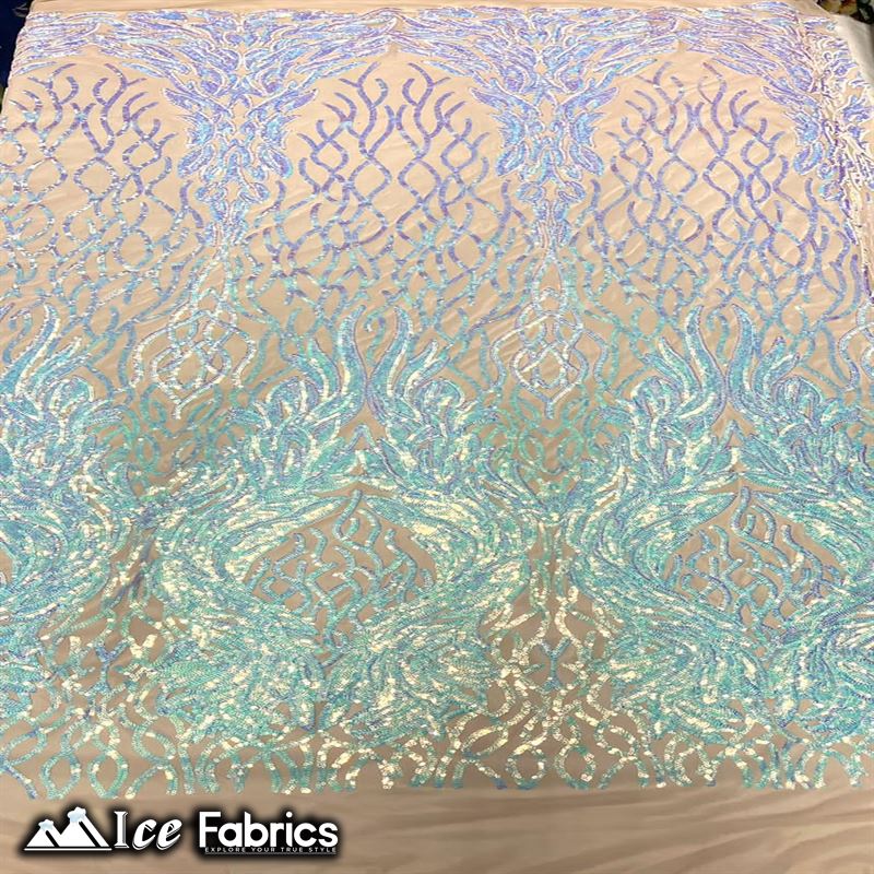 Tree Design Embroidery Stretch Sequin Fabric / Spandex MeshICE FABRICSICE FABRICSBy The Yard (56" Wide)Iridescent Baby Blue on NudeTree Design Embroidery Stretch Sequin Fabric / Spandex Mesh ICE FABRICS