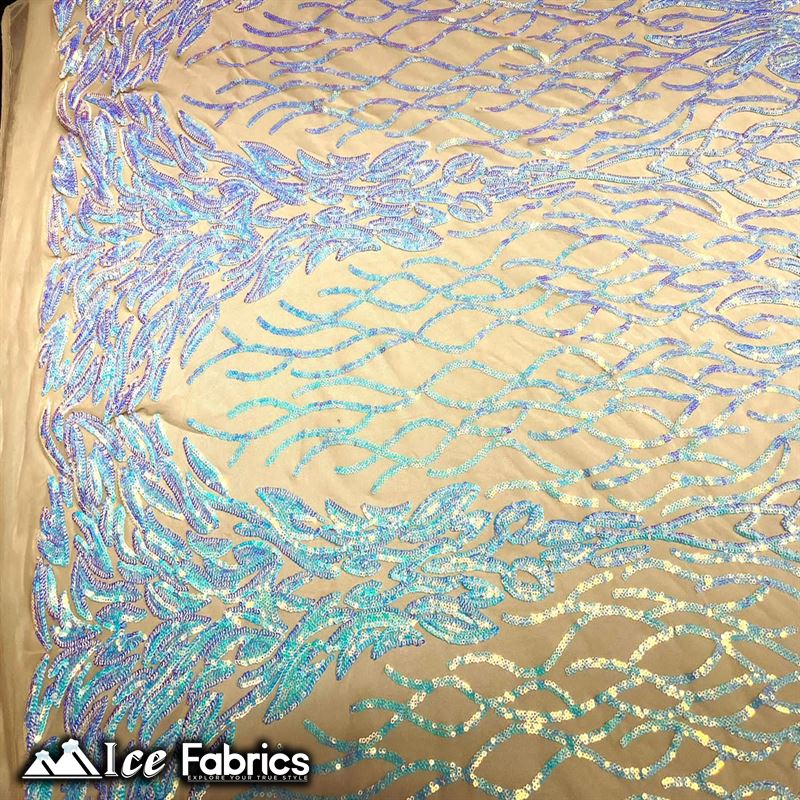 Tree Design Embroidery Stretch Sequin Fabric / Spandex MeshICE FABRICSICE FABRICSBy The Yard (56" Wide)Iridescent Baby Blue on NudeTree Design Embroidery Stretch Sequin Fabric / Spandex Mesh ICE FABRICS