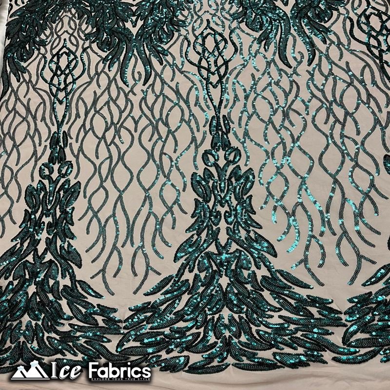 Tree Design Embroidery Stretch Sequin Fabric / Spandex MeshICE FABRICSICE FABRICSBy The Yard (56" Wide)Hunter Green on NudeTree Design Embroidery Stretch Sequin Fabric / Spandex Mesh ICE FABRICS
