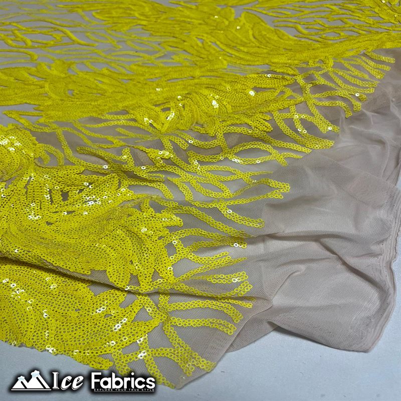 Tree Design Embroidery Stretch Sequin Fabric / Spandex MeshICE FABRICSICE FABRICSBy The Yard (56" Wide)YellowTree Design Embroidery Stretch Sequin Fabric / Spandex Mesh ICE FABRICS