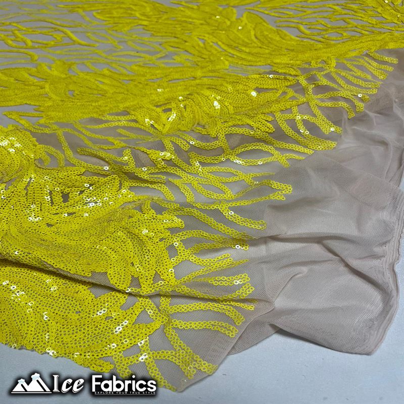 Tree Design Embroidery Stretch Sequin Fabric / Spandex MeshICE FABRICSICE FABRICSBy The Yard (56" Wide)YellowTree Design Embroidery Stretch Sequin Fabric / Spandex Mesh ICE FABRICS