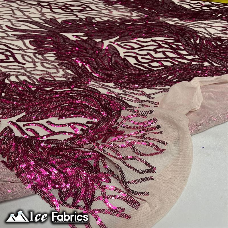 Tree Design Embroidery Stretch Sequin Fabric / Spandex MeshICE FABRICSICE FABRICSBy The Yard (56" Wide)Fuchsia on NudeTree Design Embroidery Stretch Sequin Fabric / Spandex Mesh ICE FABRICS