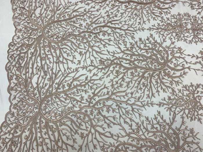 Tree Design Floral Embroidered Mesh Lace Fabric Sold By The YardICEFABRICICE FABRICSDusty RoseTree Design Floral Embroidered Mesh Lace Fabric Sold By The Yard ICEFABRIC