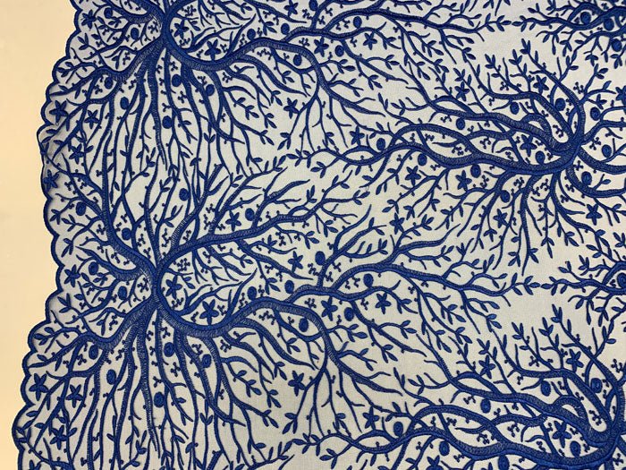 Tree Design Floral Embroidered Mesh Lace Fabric Sold By The YardICEFABRICICE FABRICSRoyal BlueTree Design Floral Embroidered Mesh Lace Fabric Sold By The Yard ICEFABRIC