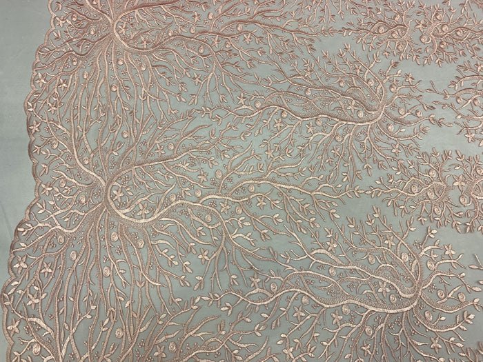 Tree Design Floral Embroidered Mesh Lace Fabric Sold By The YardICEFABRICICE FABRICSLight PinkTree Design Floral Embroidered Mesh Lace Fabric Sold By The Yard ICEFABRIC