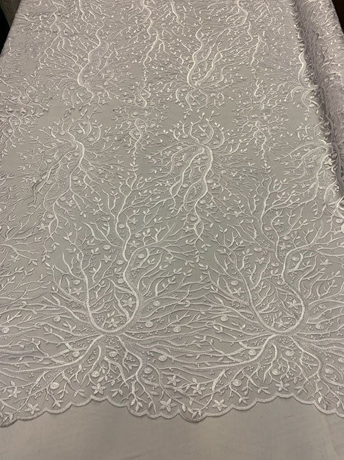 Tree Design Floral Embroidered Mesh Lace Fabric Sold By The YardICEFABRICICE FABRICSRoyal BlueTree Design Floral Embroidered Mesh Lace Fabric Sold By The Yard ICEFABRIC