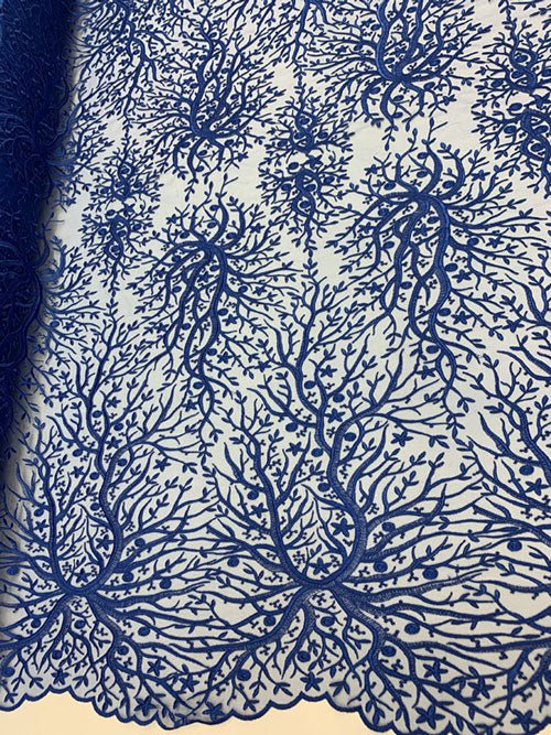 Tree Design Floral Embroidered Mesh Lace Fabric Sold By The YardICEFABRICICE FABRICSRoyal BlueTree Design Floral Embroidered Mesh Lace Fabric Sold By The Yard ICEFABRIC