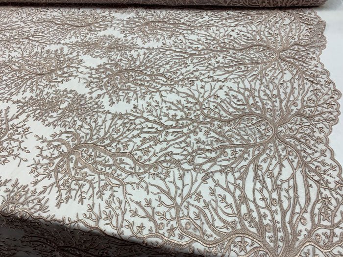 Tree Design Floral Embroidered Mesh Lace Fabric Sold By The YardICEFABRICICE FABRICSDusty RoseTree Design Floral Embroidered Mesh Lace Fabric Sold By The Yard ICEFABRIC