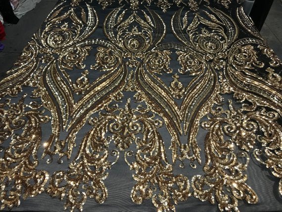 Unique Design Arabic Gold Embroidered 4 Way Stretch Sequin Fabric Sold By The YardICE FABRICSICE FABRICSUnique Design Arabic Gold Embroidered 4 Way Stretch Sequin Fabric Sold By The Yard ICE FABRICS