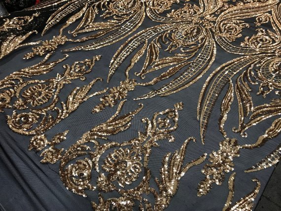 Unique Design Arabic Gold Embroidered 4 Way Stretch Sequin Fabric Sold By The YardICE FABRICSICE FABRICSUnique Design Arabic Gold Embroidered 4 Way Stretch Sequin Fabric Sold By The Yard ICE FABRICS