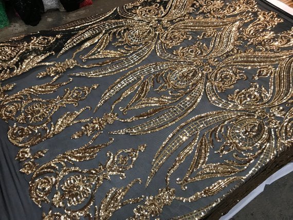 Unique Design Arabic Gold Embroidered 4 Way Stretch Sequin Fabric Sold By The YardICE FABRICSICE FABRICSUnique Design Arabic Gold Embroidered 4 Way Stretch Sequin Fabric Sold By The Yard ICE FABRICS
