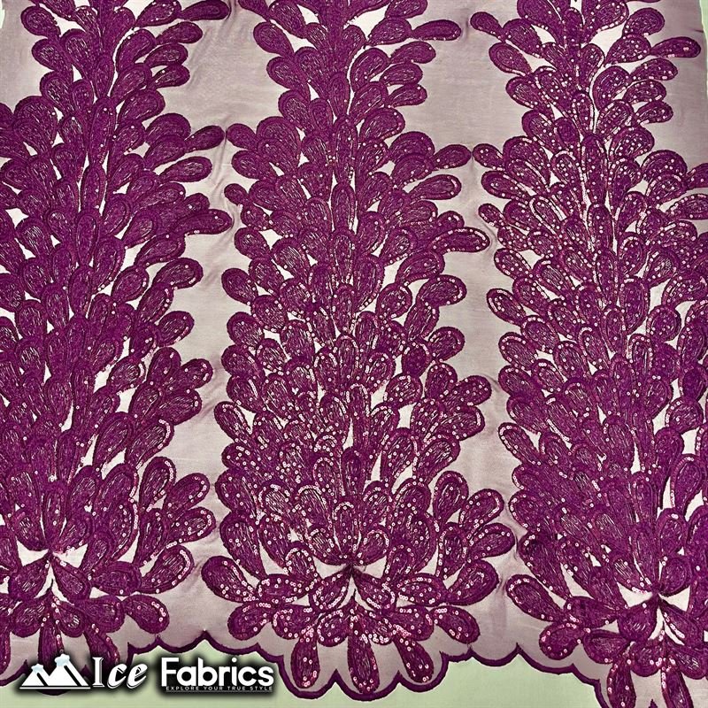 Vegas Peacock Sequin Lace Fabric on Mesh Fashion FabricICE FABRICSICE FABRICSSold by 3 Panels (56" Wide)PlumVegas Peacock Sequin Lace Fabric on Mesh Fashion Fabric ICE FABRICS