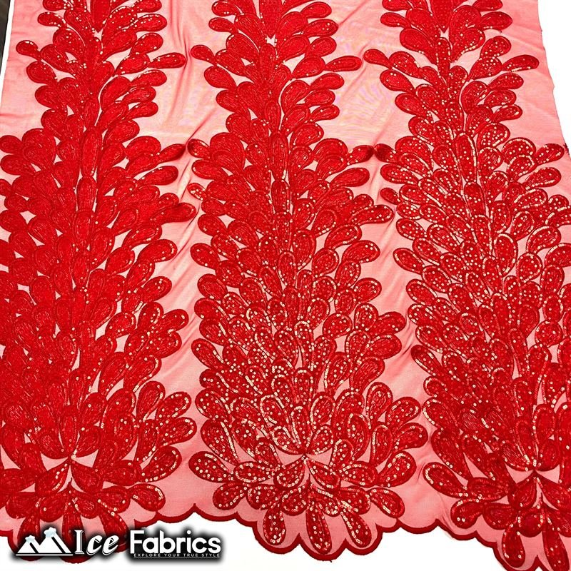 Vegas Peacock Sequin Lace Fabric on Mesh Fashion FabricICE FABRICSICE FABRICSSold by 3 Panels (56" Wide)RedVegas Peacock Sequin Lace Fabric on Mesh Fashion Fabric ICE FABRICS