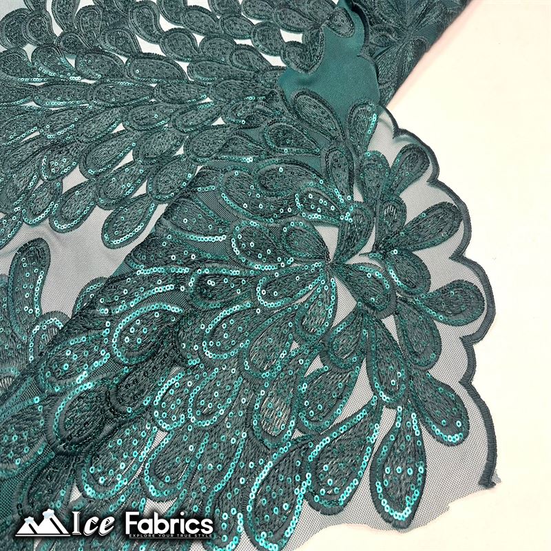 Vegas Peacock Sequin Lace Fabric on Mesh Fashion FabricICE FABRICSICE FABRICSSold by 3 Panels (56" Wide)Hunter GreenVegas Peacock Sequin Lace Fabric on Mesh Fashion Fabric ICE FABRICS