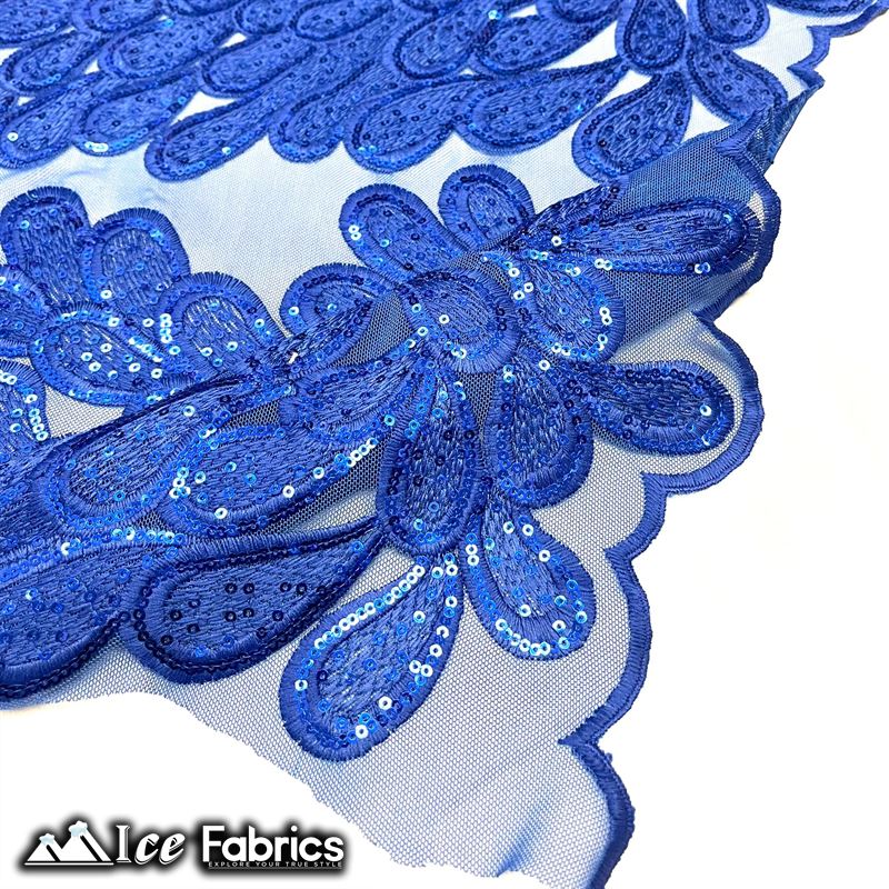 Vegas Peacock Sequin Lace Fabric on Mesh Fashion FabricICE FABRICSICE FABRICSSold by 3 Panels (56" Wide)Royal BlueVegas Peacock Sequin Lace Fabric on Mesh Fashion Fabric ICE FABRICS