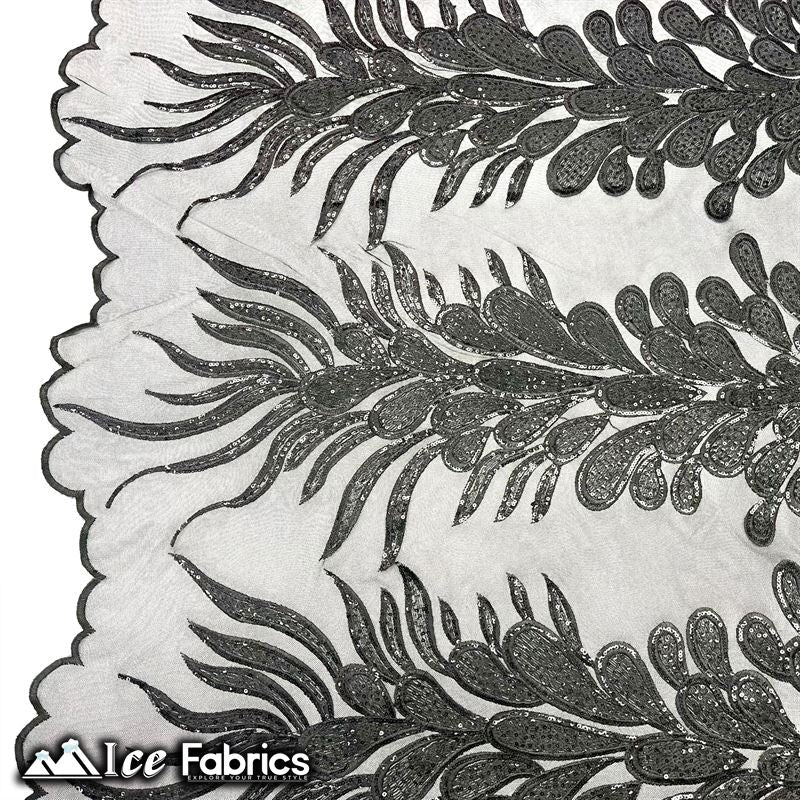 Vegas Peacock Sequin Lace Fabric on Mesh Fashion Fabric Black