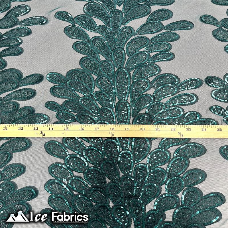 Vegas Peacock Sequin Lace Fabric on Mesh Fashion FabricICE FABRICSICE FABRICSSold by 3 Panels (56" Wide)Hunter GreenVegas Peacock Sequin Lace Fabric on Mesh Fashion Fabric ICE FABRICS