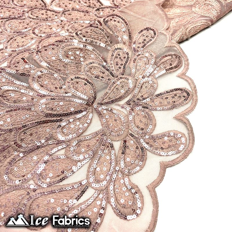 Vegas Peacock Sequin Lace Fabric on Mesh Fashion FabricICE FABRICSICE FABRICSSold by 3 Panels (56" Wide)Dusty RoseVegas Peacock Sequin Lace Fabric on Mesh Fashion Fabric ICE FABRICS