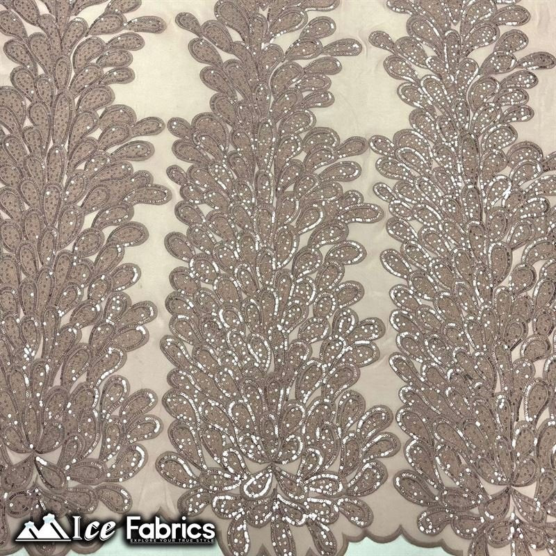 Vegas Peacock Sequin Lace Fabric on Mesh Fashion FabricICE FABRICSICE FABRICSSold by 3 Panels (56" Wide)Dusty RoseVegas Peacock Sequin Lace Fabric on Mesh Fashion Fabric ICE FABRICS