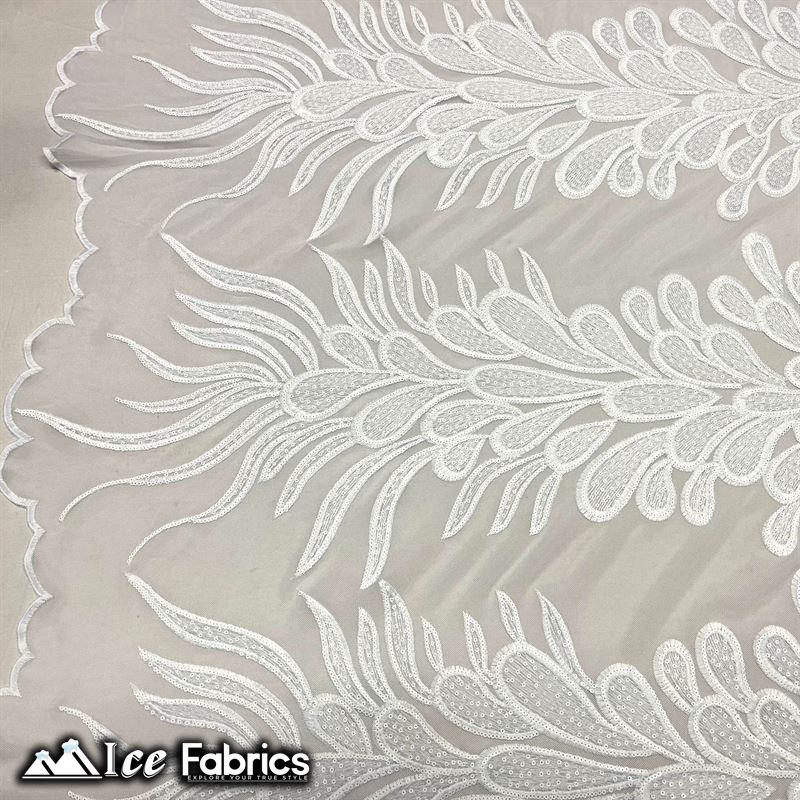 Vegas Peacock Sequin Lace Fabric on Mesh Fashion FabricICE FABRICSICE FABRICSSold by 3 Panels (56" Wide)WhiteVegas Peacock Sequin Lace Fabric on Mesh Fashion Fabric ICE FABRICS