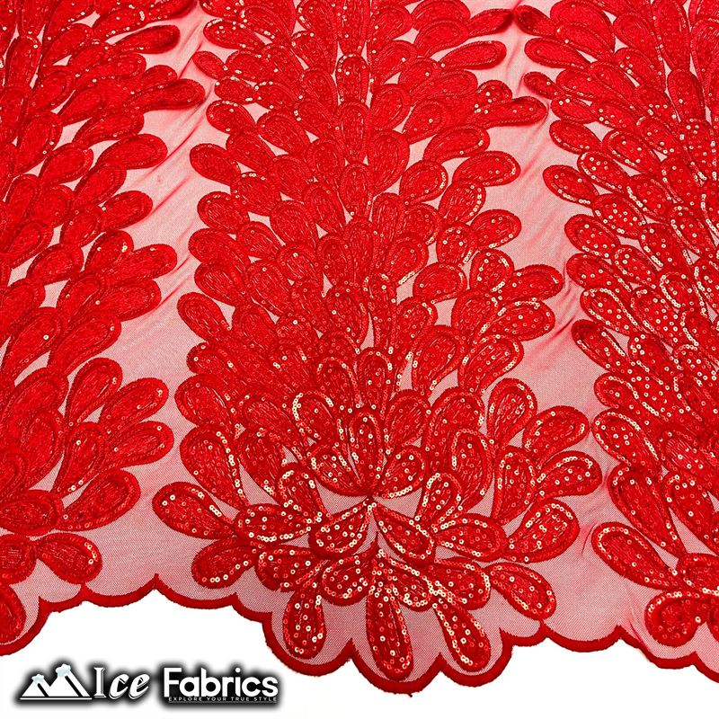 Vegas Peacock Sequin Lace Fabric on Mesh Fashion FabricICE FABRICSICE FABRICSSold by 3 Panels (56" Wide)RedVegas Peacock Sequin Lace Fabric on Mesh Fashion Fabric ICE FABRICS