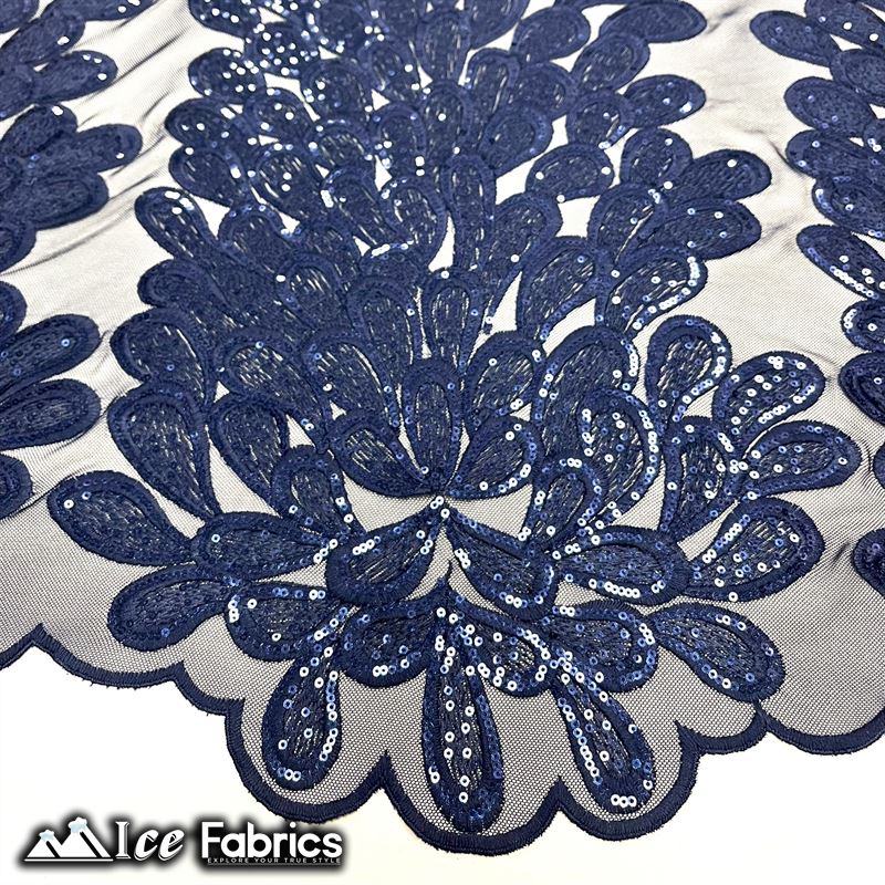 Vegas Peacock Sequin Lace Fabric on Mesh Fashion FabricICE FABRICSICE FABRICSSold by 3 Panels (56" Wide)Navy BlueVegas Peacock Sequin Lace Fabric on Mesh Fashion Fabric ICE FABRICS