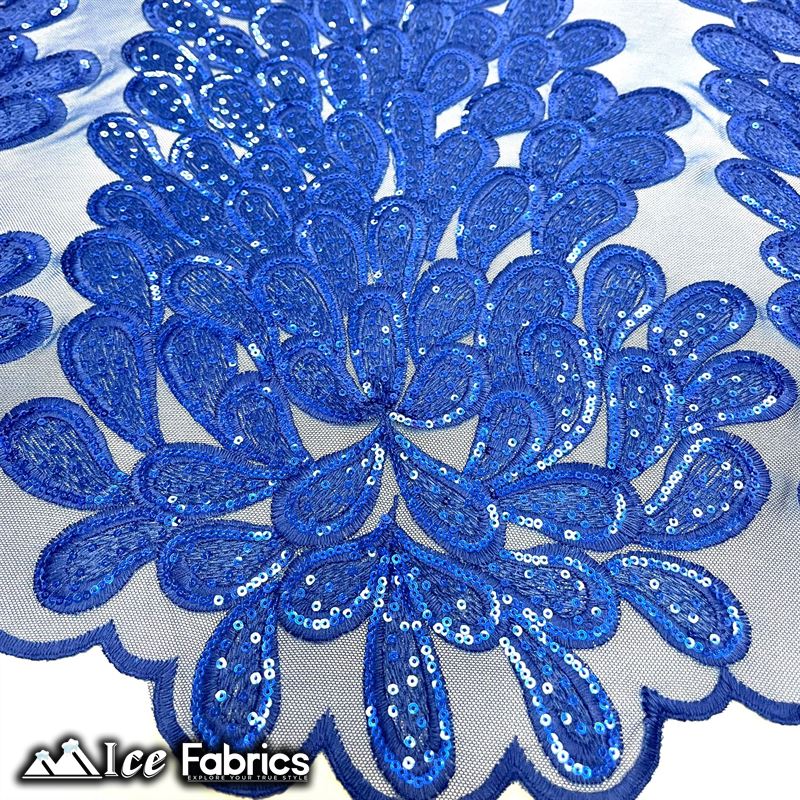 Vegas Peacock Sequin Lace Fabric on Mesh Fashion FabricICE FABRICSICE FABRICSSold by 3 Panels (56" Wide)Royal BlueVegas Peacock Sequin Lace Fabric on Mesh Fashion Fabric ICE FABRICS