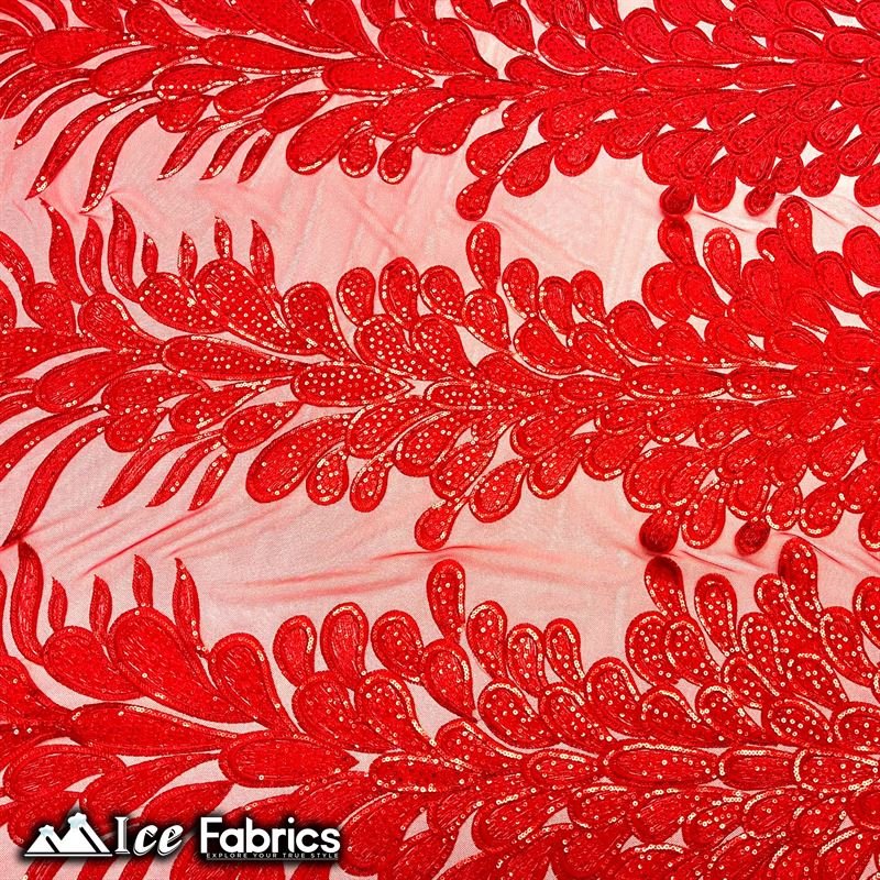 Vegas Peacock Sequin Lace Fabric on Mesh Fashion FabricICE FABRICSICE FABRICSSold by 3 Panels (56" Wide)RedVegas Peacock Sequin Lace Fabric on Mesh Fashion Fabric ICE FABRICS