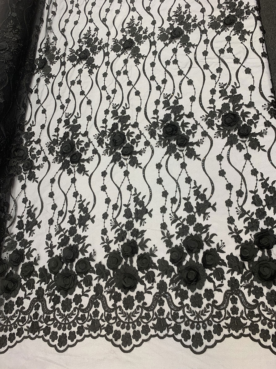 Veil Gowns Handmade 3D Flowers Mesh Floral Lace Fabric By The YardICEFABRICICE FABRICSBlackVeil Gowns Handmade 3D Flowers Mesh Floral Lace Fabric By The Yard ICEFABRIC