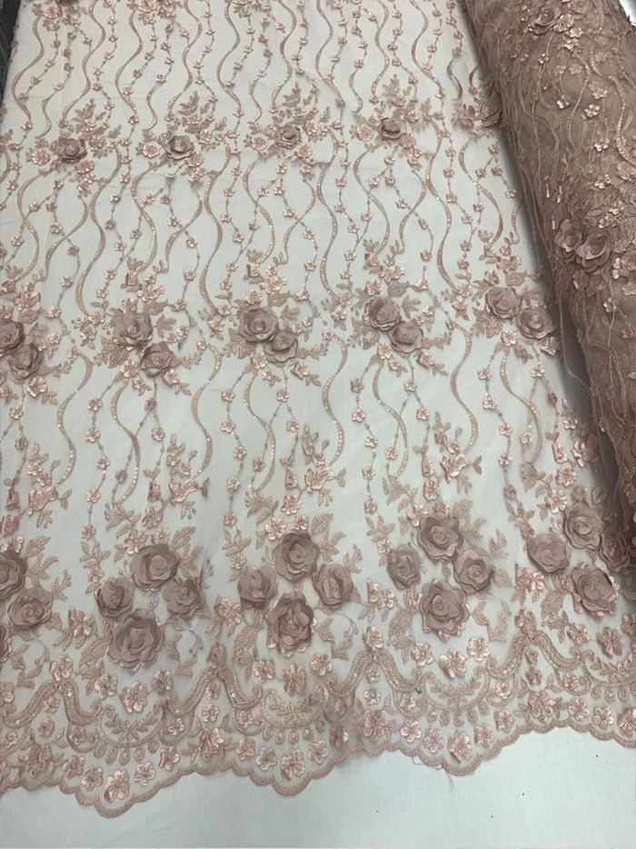 Veil Gowns Handmade 3D Flowers Mesh Floral Lace Fabric By The YardICEFABRICICE FABRICSDusty RoseVeil Gowns Handmade 3D Flowers Mesh Floral Lace Fabric By The Yard ICEFABRIC