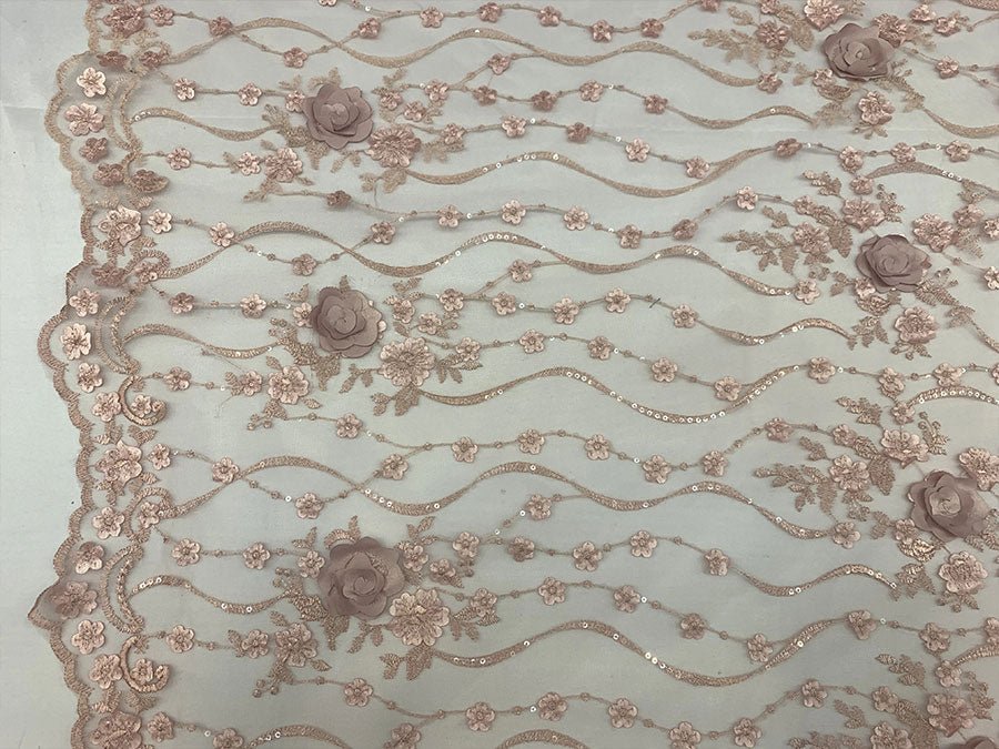 Veil Gowns Handmade 3D Flowers Mesh Floral Lace Fabric By The YardICEFABRICICE FABRICSDusty RoseVeil Gowns Handmade 3D Flowers Mesh Floral Lace Fabric By The Yard ICEFABRIC