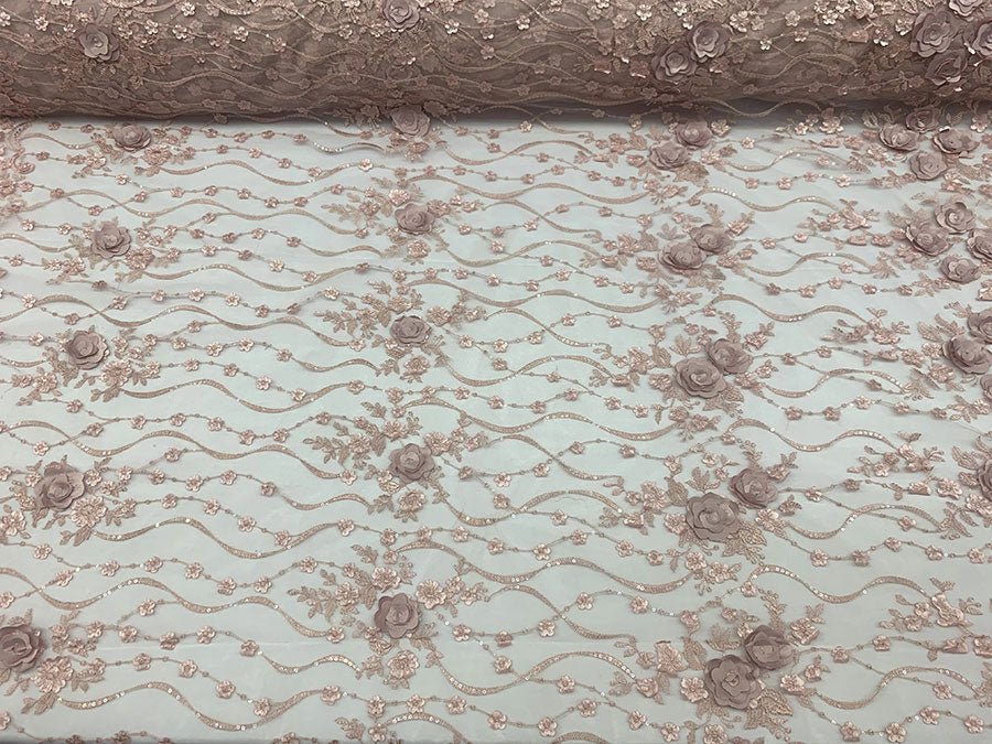 Veil Gowns Handmade 3D Flowers Mesh Floral Lace Fabric By The YardICEFABRICICE FABRICSDusty RoseVeil Gowns Handmade 3D Flowers Mesh Floral Lace Fabric By The Yard ICEFABRIC