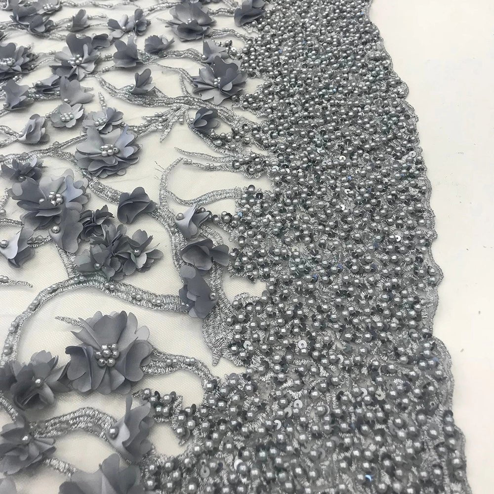 Wedding / Bridal Designed Beaded Mesh Lace FabricICE FABRICSICE FABRICSSilverWedding / Bridal Designed Beaded Mesh Lace Fabric ICE FABRICS