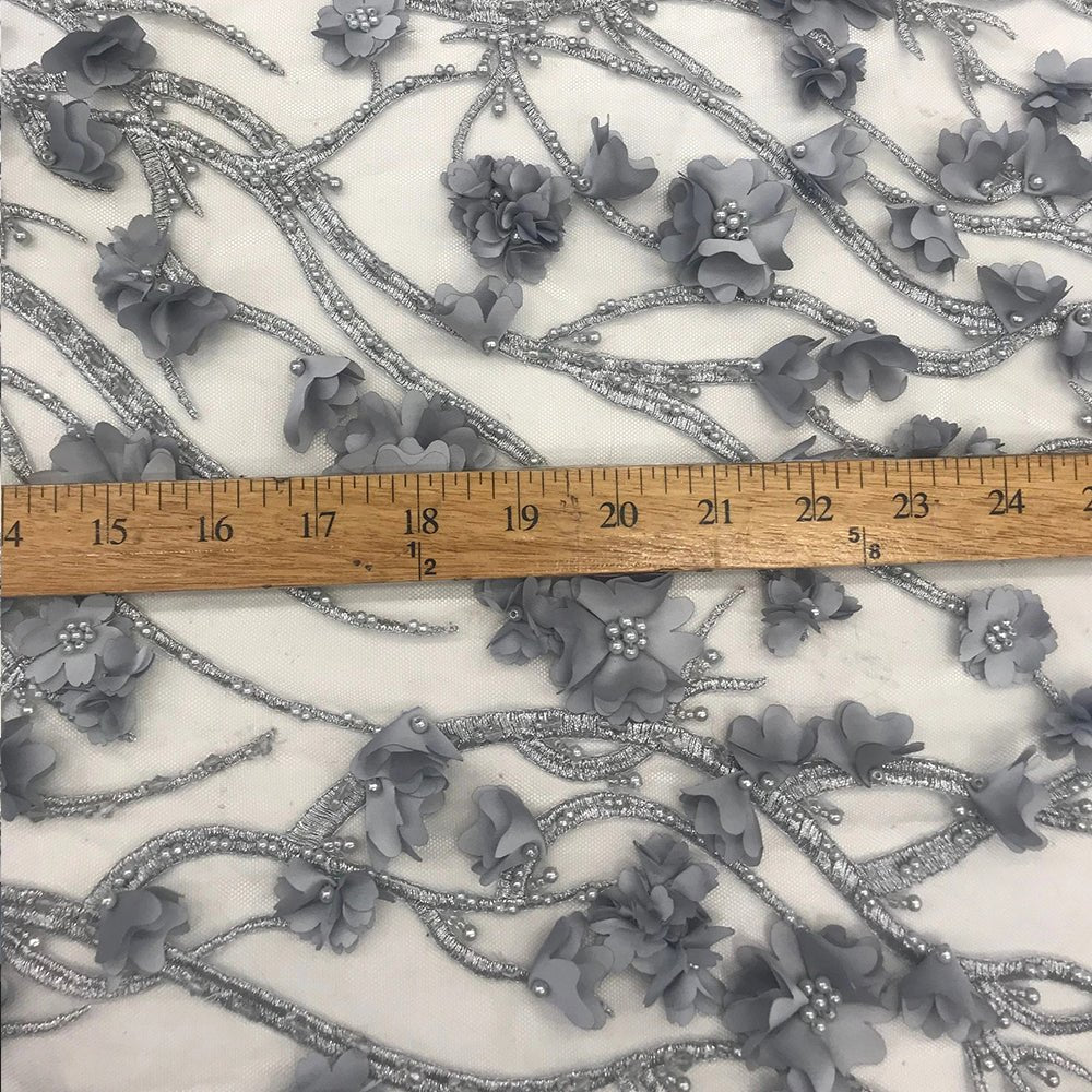 Wedding / Bridal Designed Beaded Mesh Lace FabricICE FABRICSICE FABRICSSilverWedding / Bridal Designed Beaded Mesh Lace Fabric ICE FABRICS