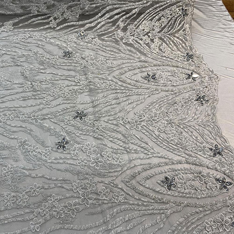 Wedding Lace Hand Beading Mini Floral Mesh Lace With Sequins FabricICEFABRICICE FABRICSIVORYWedding Lace Hand Beading Mini Floral Mesh Lace With Sequins Fabric ICEFABRIC