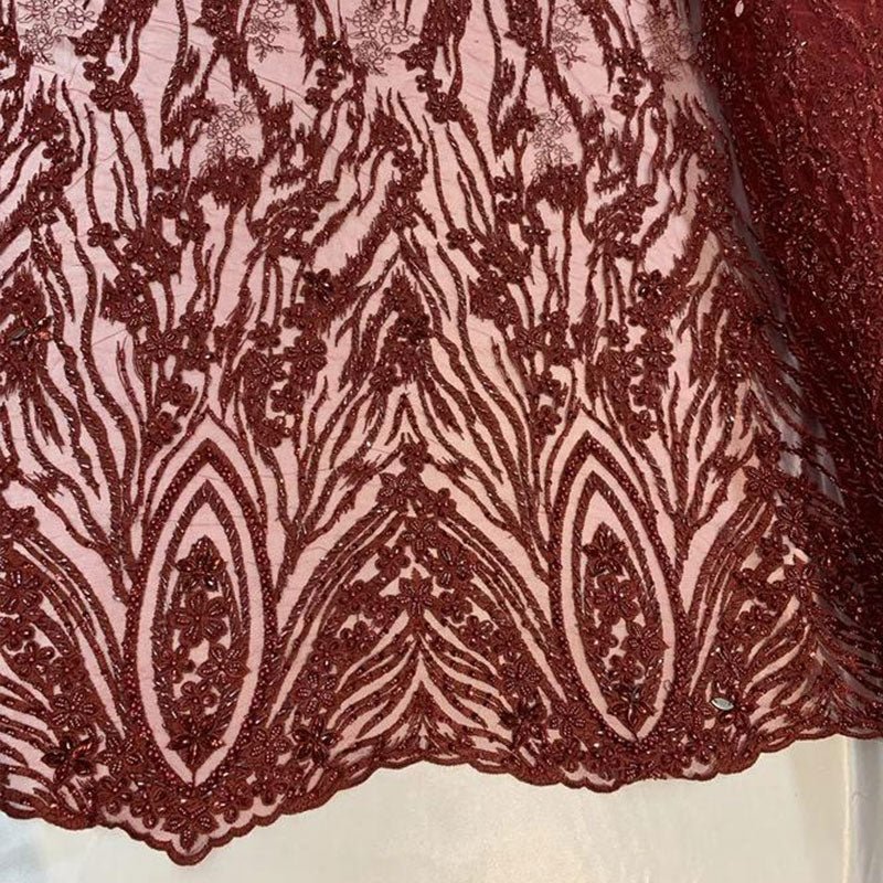 Wedding Lace Hand Beading Mini Floral Mesh Lace With Sequins FabricICEFABRICICE FABRICSBurgundyWedding Lace Hand Beading Mini Floral Mesh Lace With Sequins Fabric ICEFABRIC