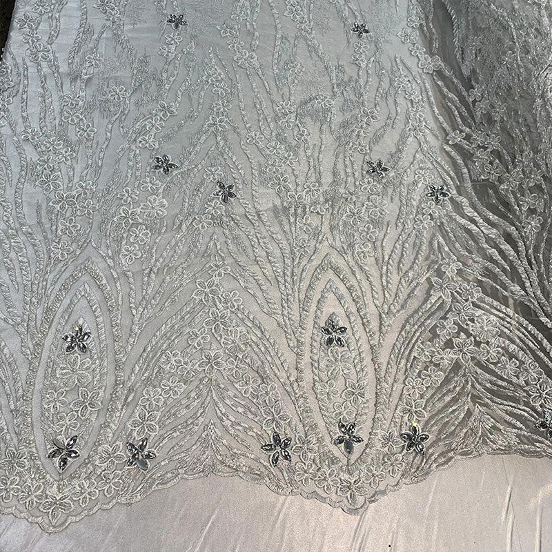 Wedding Lace Hand Beading Mini Floral Mesh Lace With Sequins FabricICEFABRICICE FABRICSIVORYWedding Lace Hand Beading Mini Floral Mesh Lace With Sequins Fabric ICEFABRIC