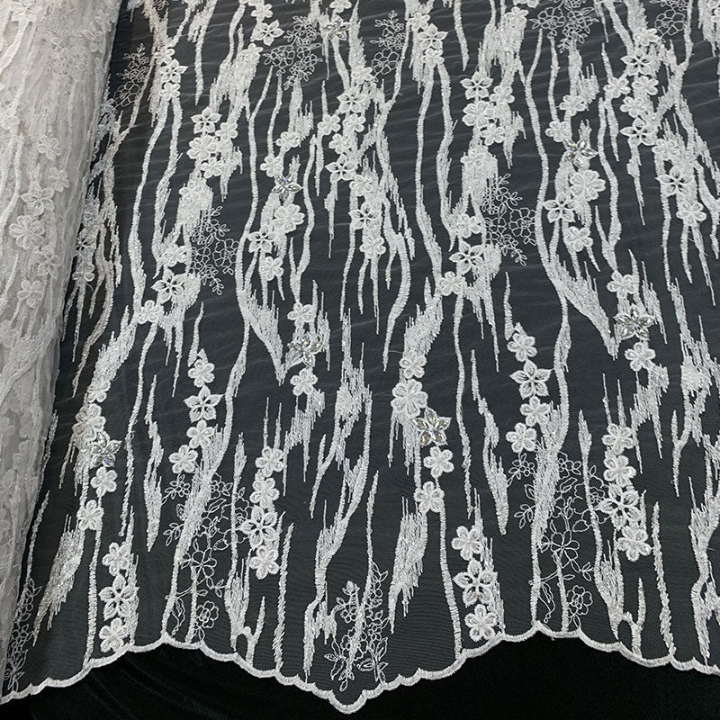 Wedding Lace Hand Beading Mini Floral Mesh Lace With Sequins FabricICEFABRICICE FABRICSWhiteWedding Lace Hand Beading Mini Floral Mesh Lace With Sequins Fabric ICEFABRIC