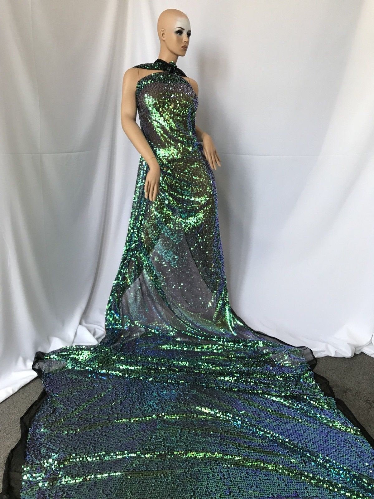 Wedding Top green Sequins mesh lace dress fabric Fashion Prom dress by yardICE FABRICSICE FABRICSWedding Top green Sequins mesh lace dress fabric Fashion Prom dress by yard ICE FABRICS